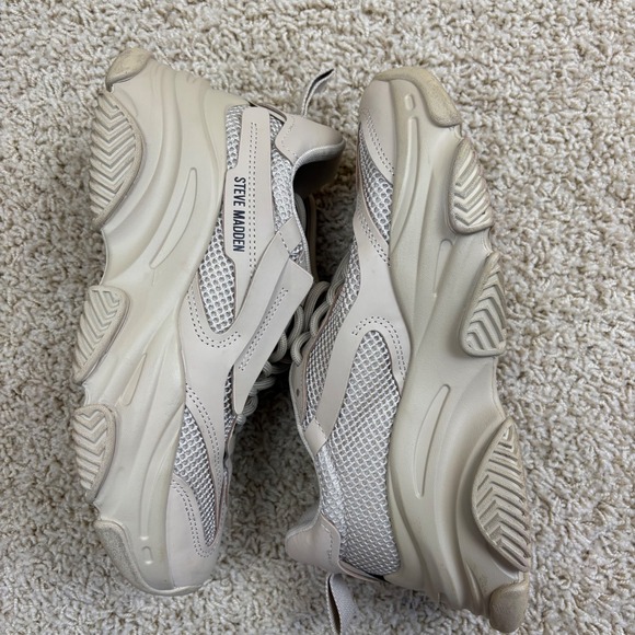 Steve Madden Shoes - Steve Madden "POSSESSION"‎ Chunky Platform Sneakers Beige Mesh Size 7.5M